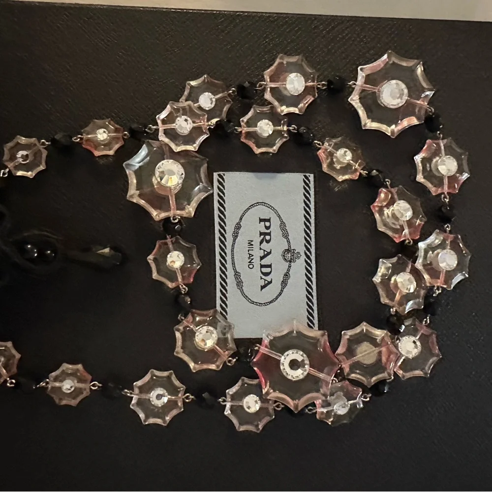 PRADA Pink Floral Acrylic and Crystal Necklace 17” L - Picture 6 of 11